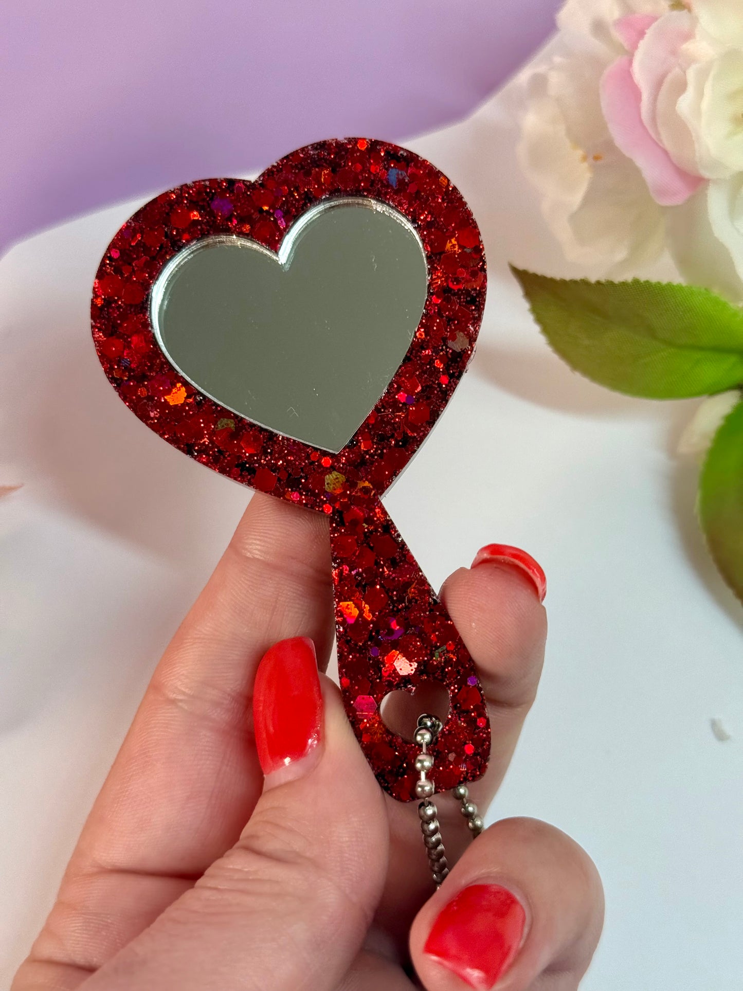 MirrorMädels - Mini Glitzer Spiegel Anhänger Blume Mond Herz Schmetterling Taschenanhänger