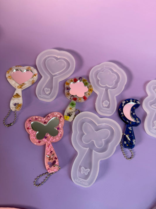 Silikonform MirrorMädels Form für kleine Handspiegel Blume Herz Mond Schmetterling