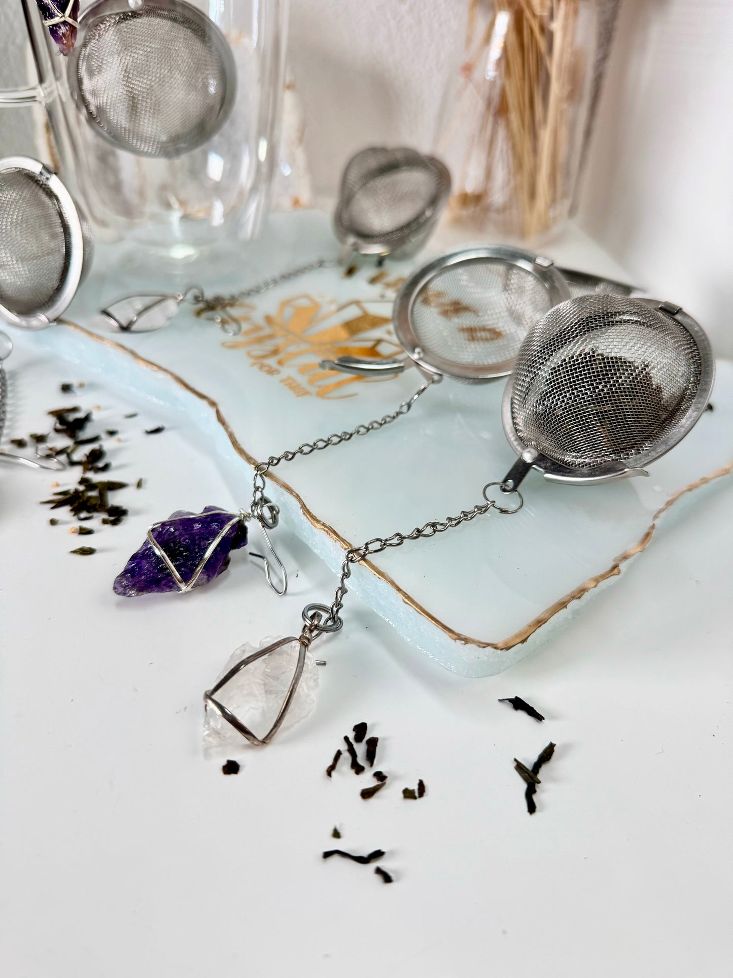 Kristall Teesieb Bergkristall / Amethyst Spitze