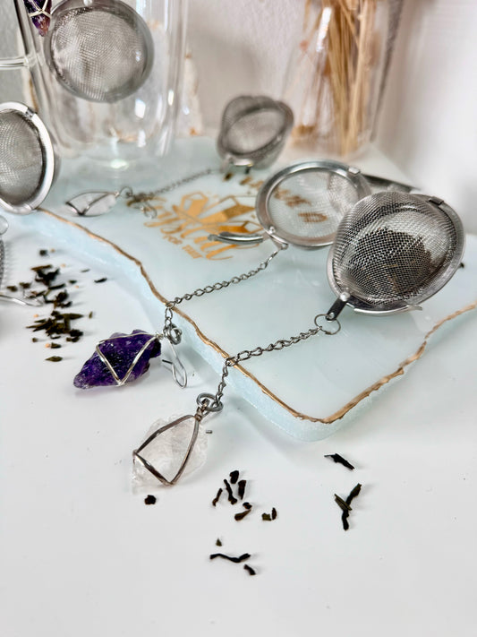 Kristall Teesieb Bergkristall / Amethyst Spitze