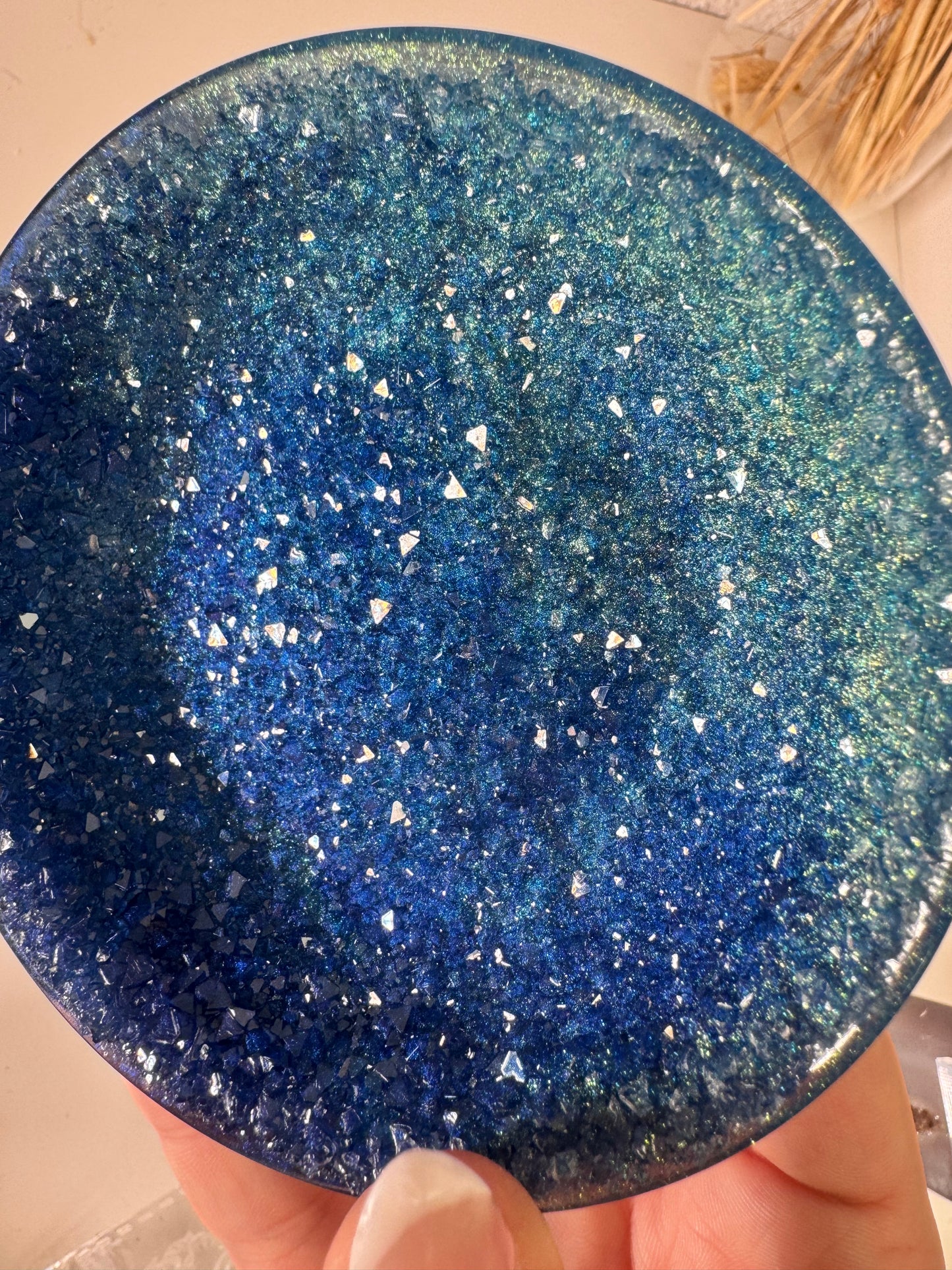 Schälchen Glitzer rund Blau Türkis Goldschimmer