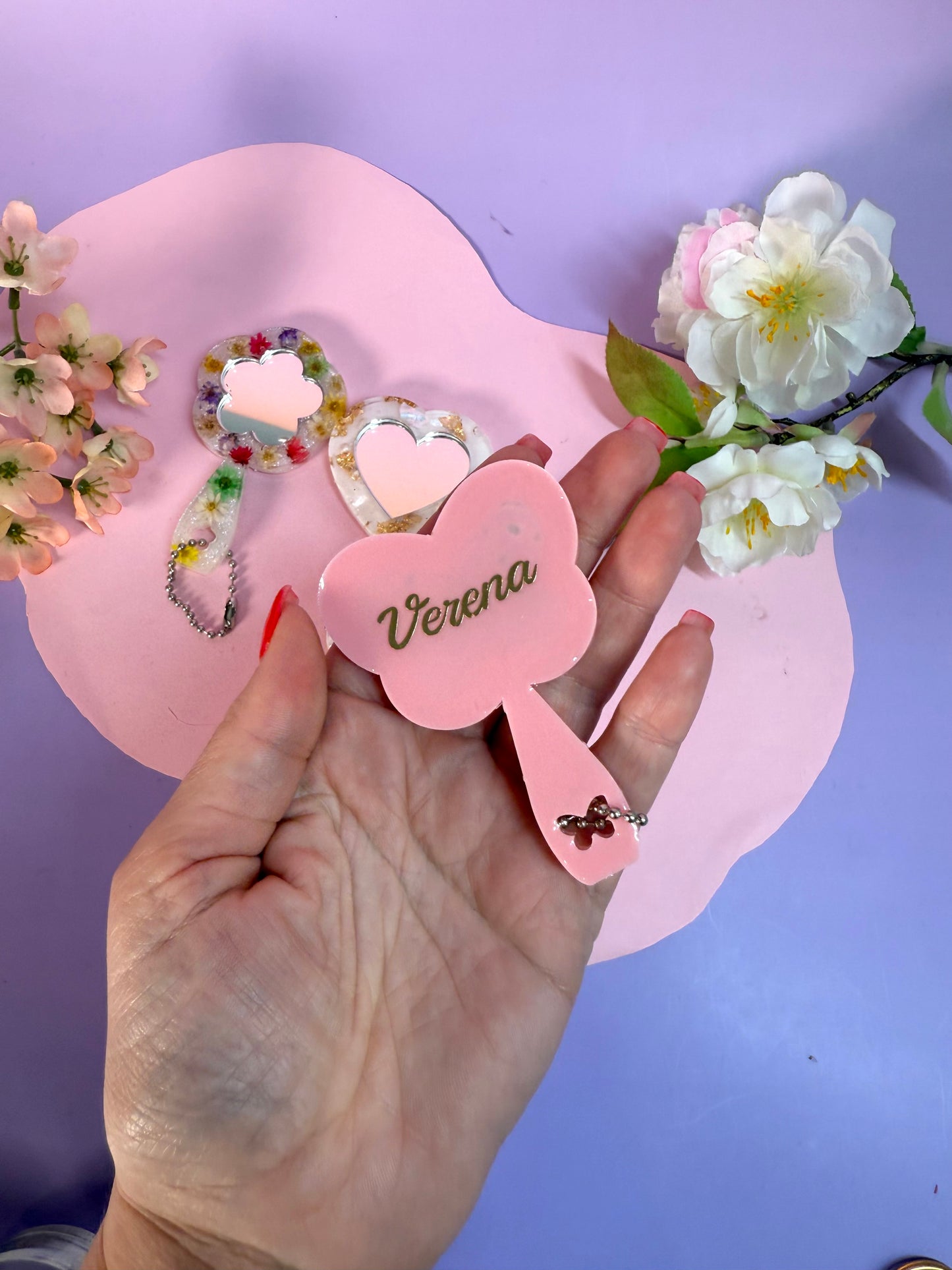 MirrorMädels - Mini Spiegel Anhänger Blume Herz Schmetterling Mond Kosmetik Mäppchen