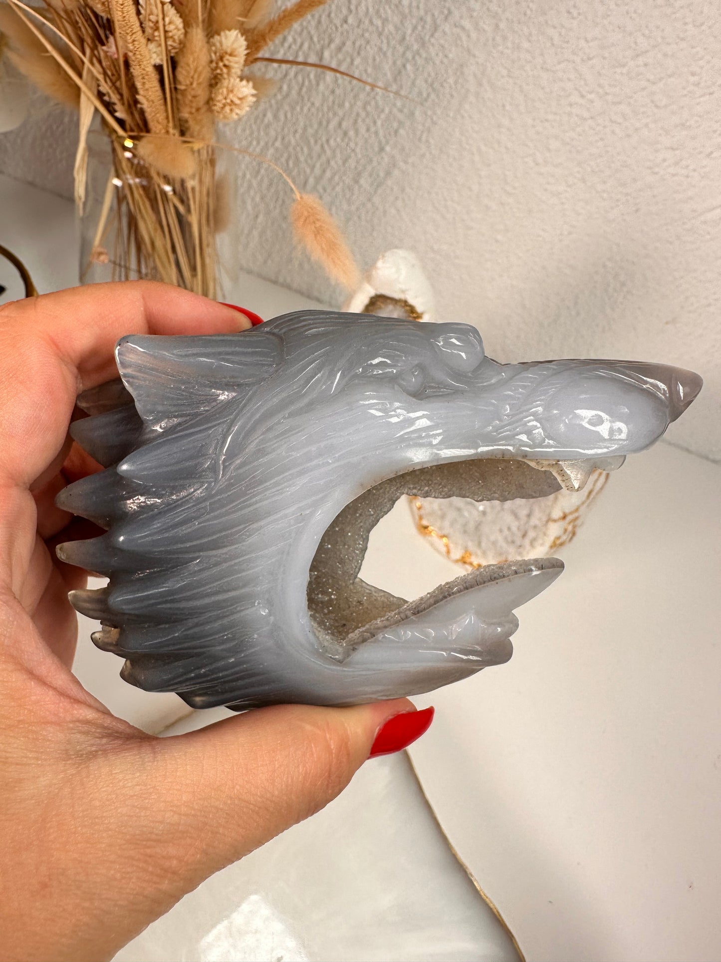 Achat Wolf Carving 129a