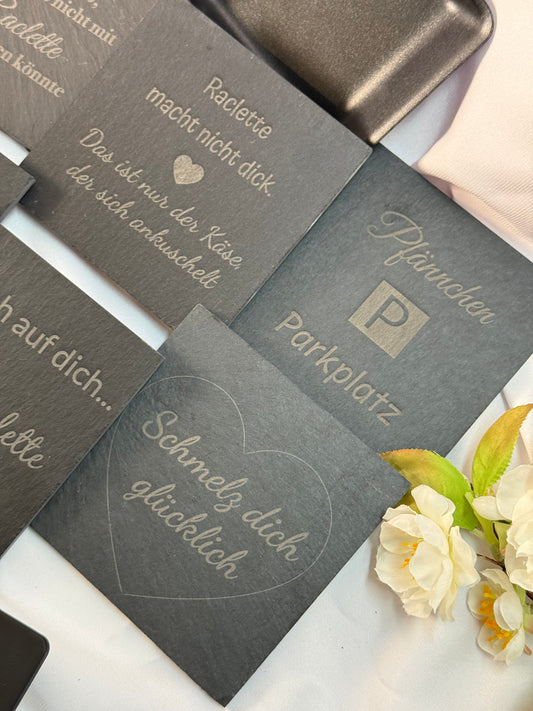 Raclette Pfännchenparkplatz Schieferuntersetzer