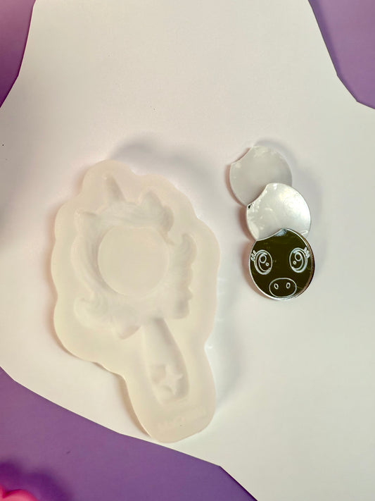 Silikonform und Spiegeleinsatz Einhorn für kleine Handspiegel