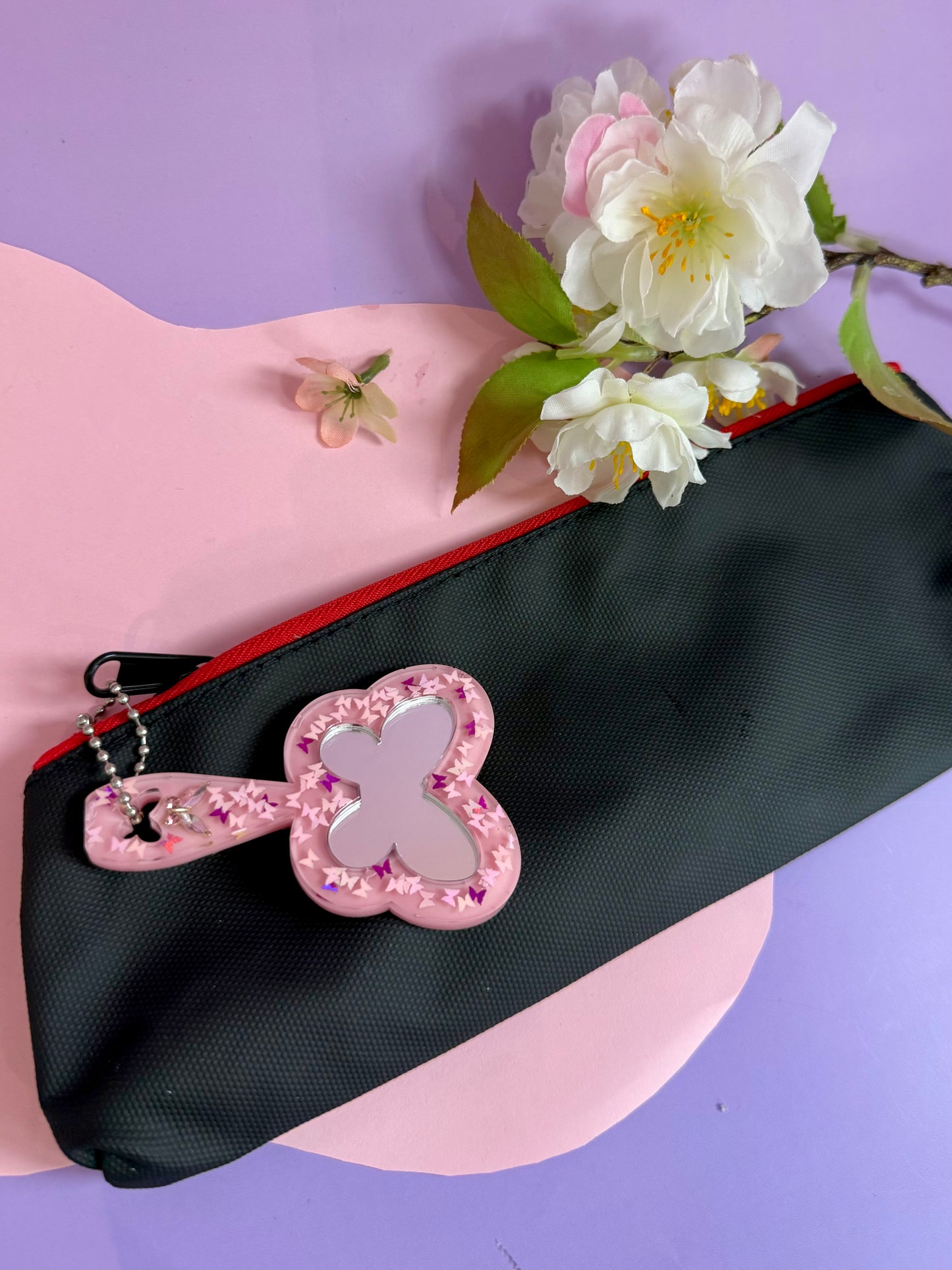MirrorMädels - Mini Spiegel Anhänger Blume Herz Schmetterling Mond Kosmetik Mäppchen