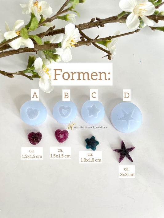 Silikonform Druzy Herz, Druzy Stern oder Seestern