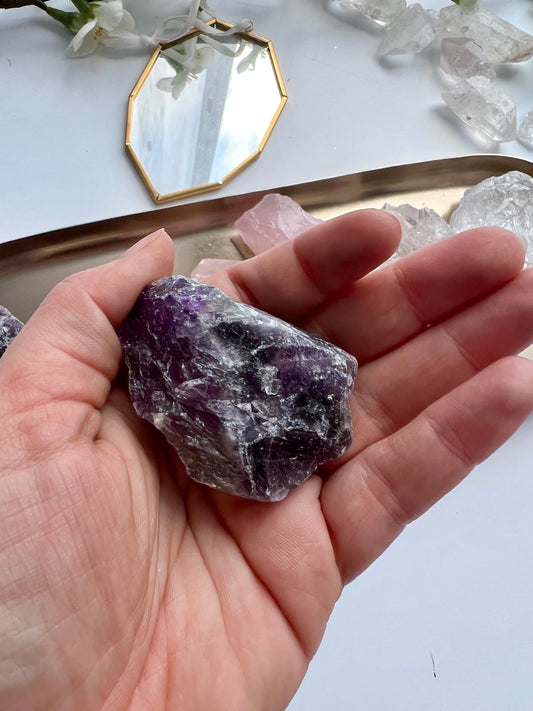Rohstein Amethyst, Bergkristall, Rosenquarz