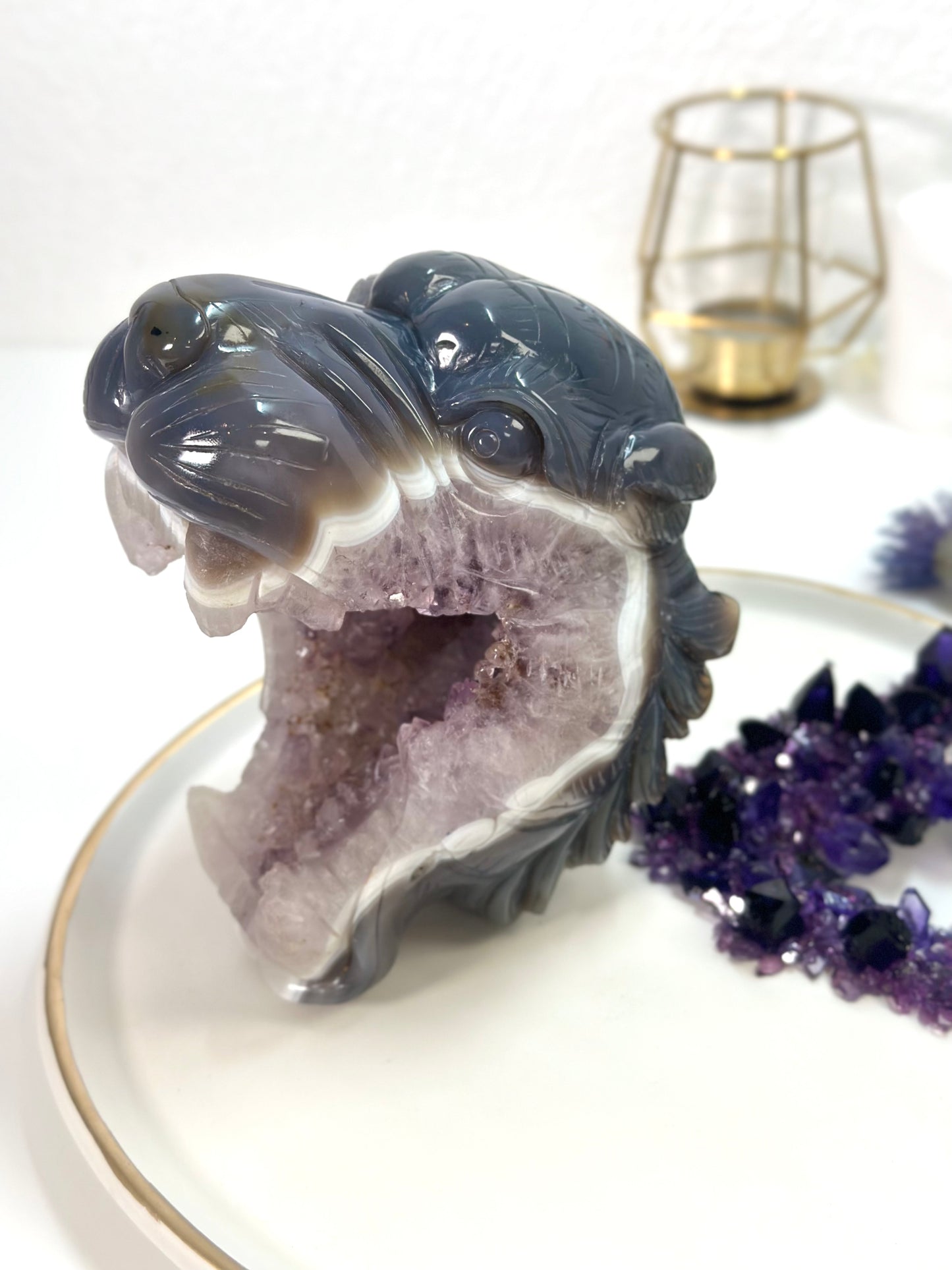 Amethyst Tiger Carving