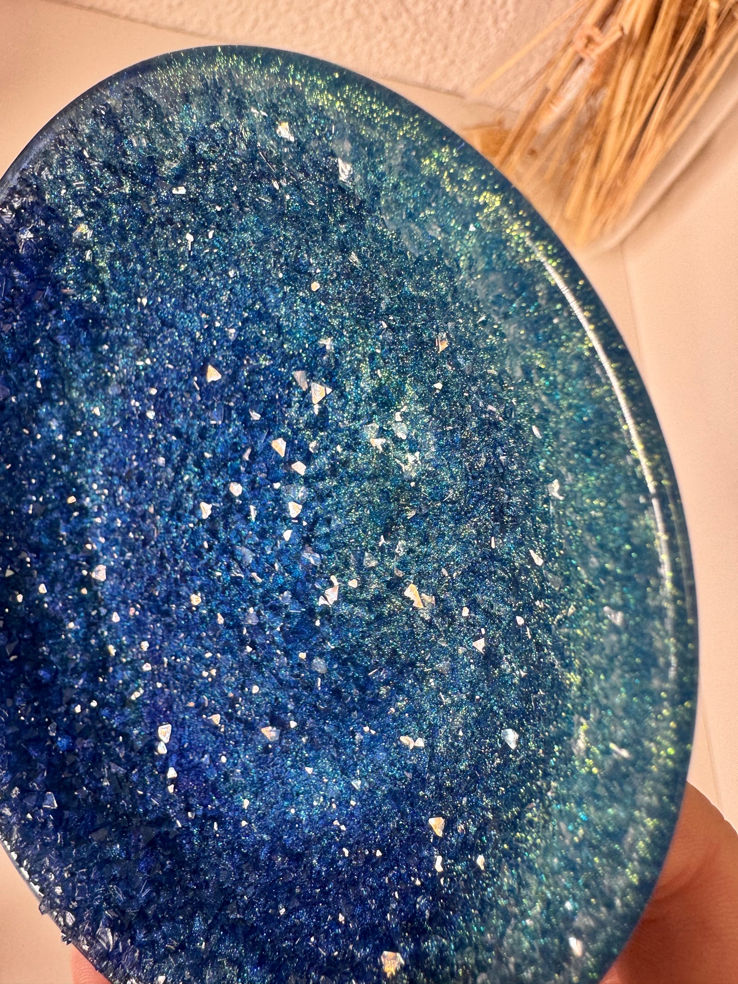 Schälchen Glitzer rund Blau Türkis Goldschimmer