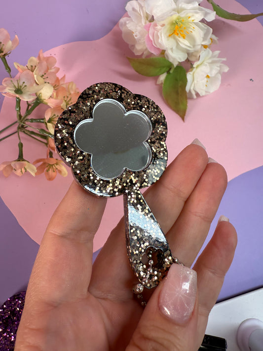 MirrorMädels Mini Spiegel Blume glitzer braun