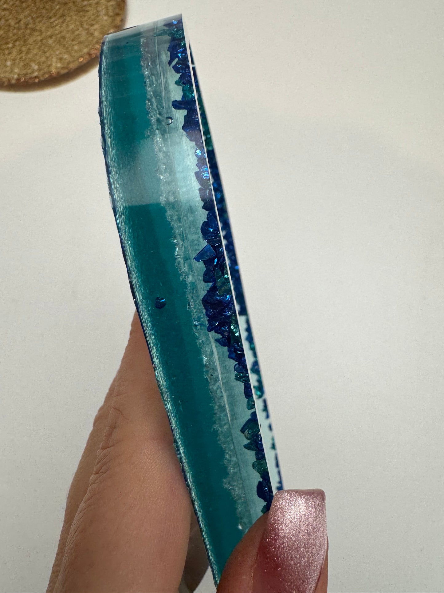Glitzer Schälchen oval türkis mit Steinchen
