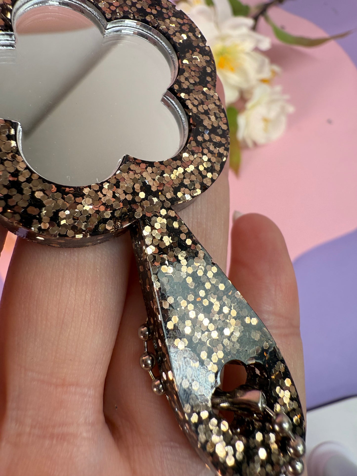 MirrorMädels Mini Spiegel Blume glitzer braun