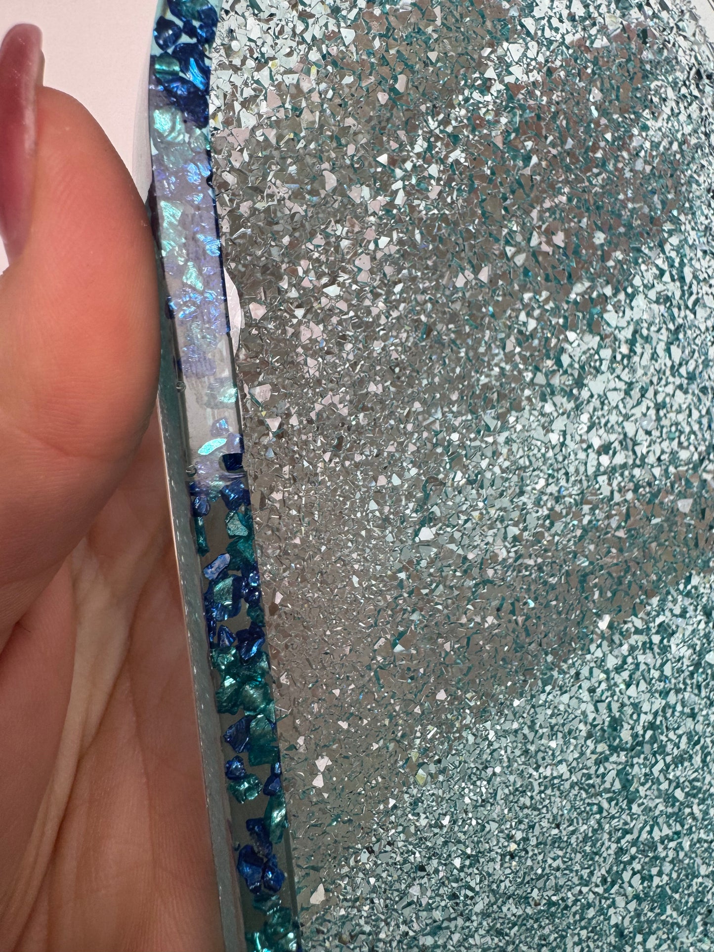 Glitzer Schälchen oval türkis mit Steinchen