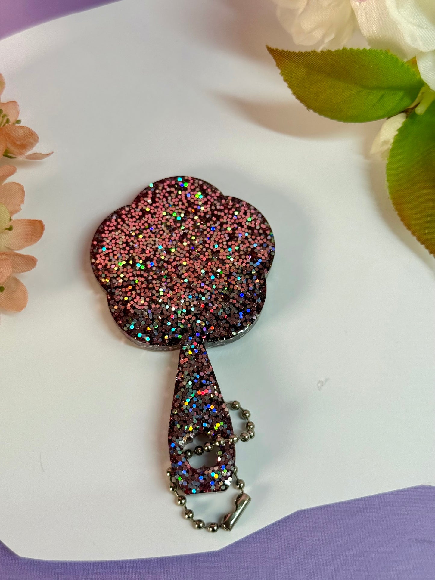 MirrorMädels Mini Spiegel Blume glitzer rosa holographisch