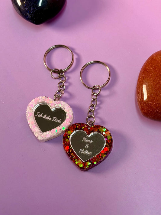 Spiegel Herz Schlüsselanhänger mit persönlicher Notiz