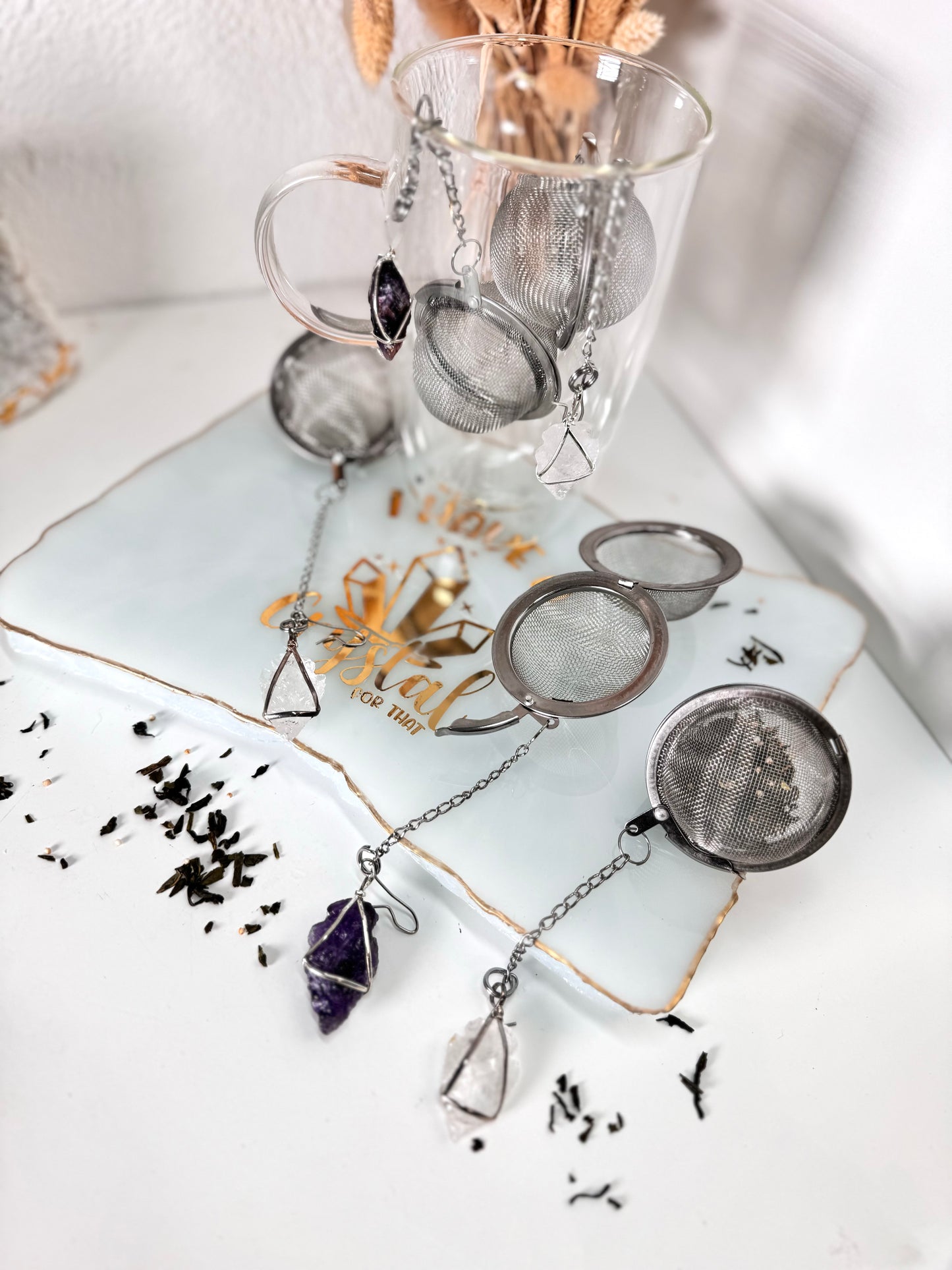 Kristall Teesieb Bergkristall / Amethyst Spitze