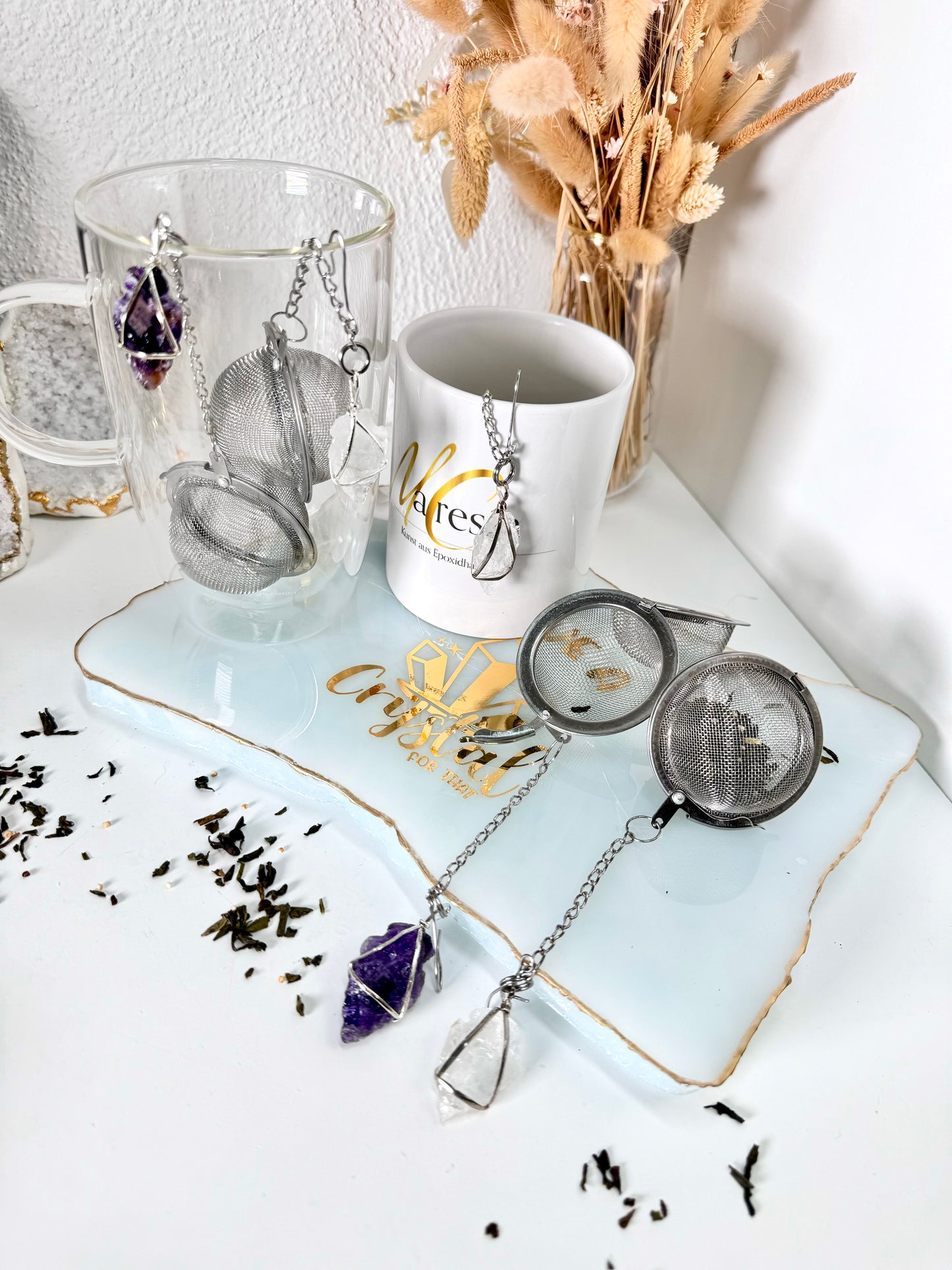 Kristall Teesieb Bergkristall / Amethyst Spitze
