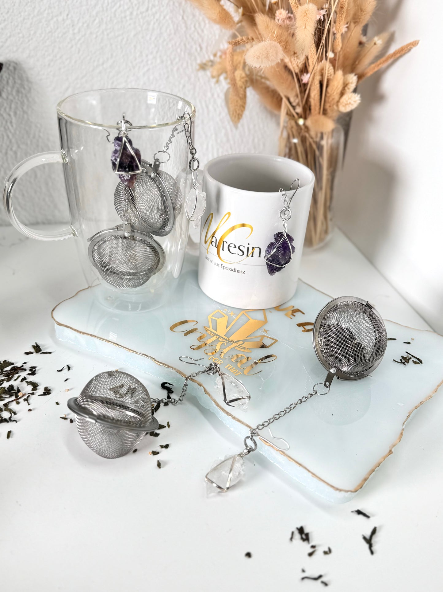 Kristall Teesieb Bergkristall / Amethyst Spitze