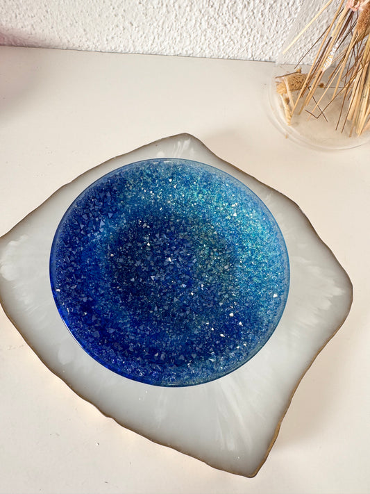 Schälchen Glitzer rund Blau Türkis Goldschimmer