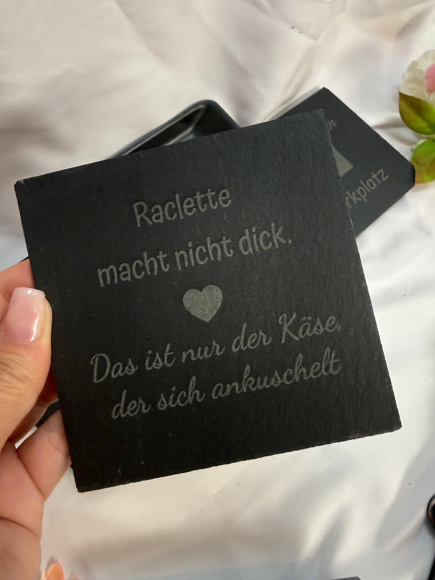 Raclette Pfännchenparkplatz Schieferuntersetzer