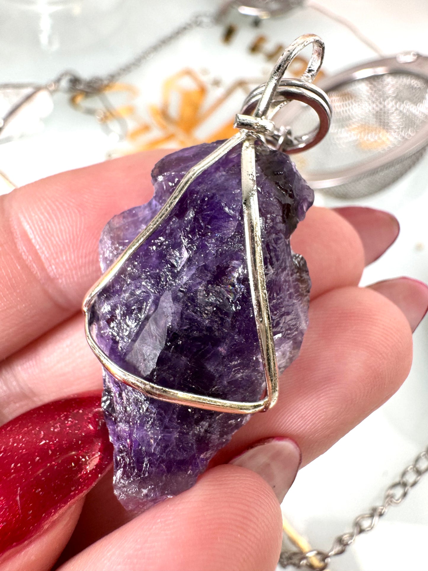 Kristall Teesieb Bergkristall / Amethyst Spitze