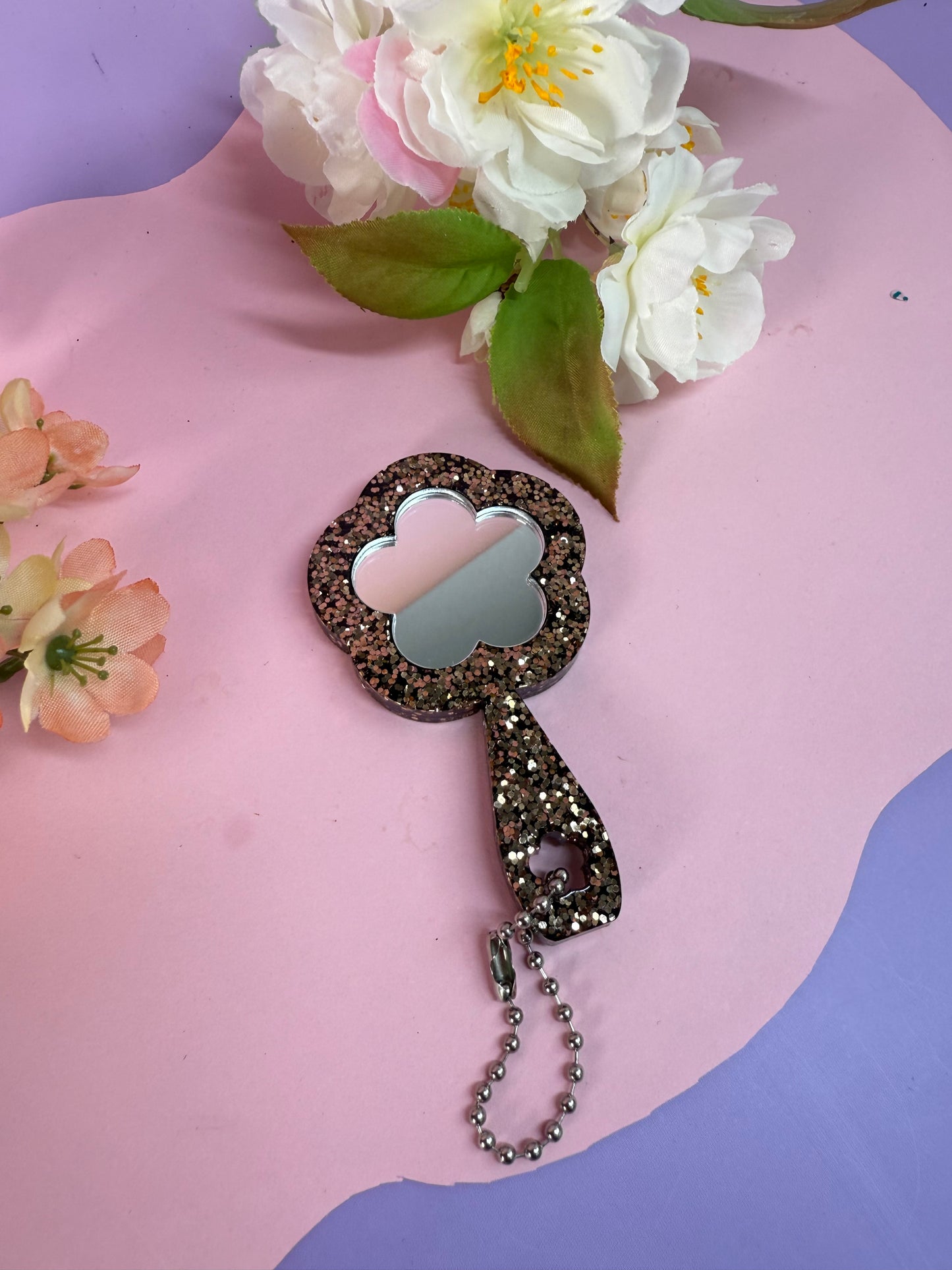 MirrorMädels Mini Spiegel Blume glitzer braun