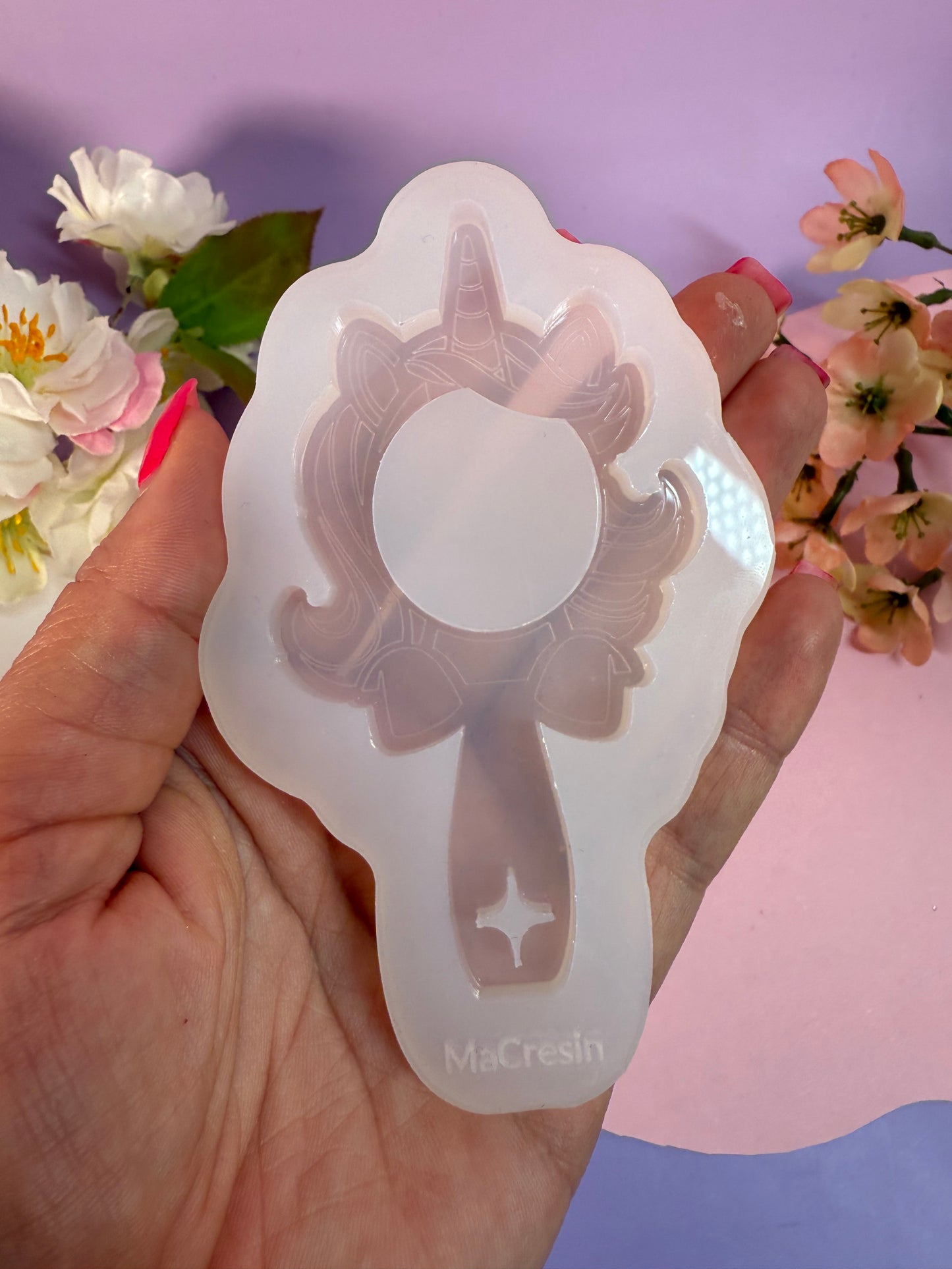 Silikonform und Spiegeleinsatz Einhorn für kleine Handspiegel