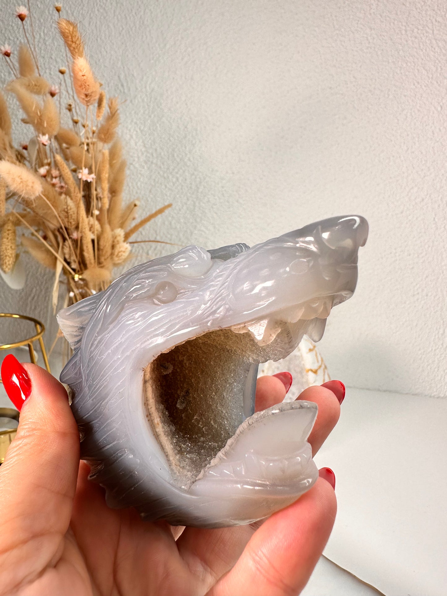 Achat Wolf Carving 129a