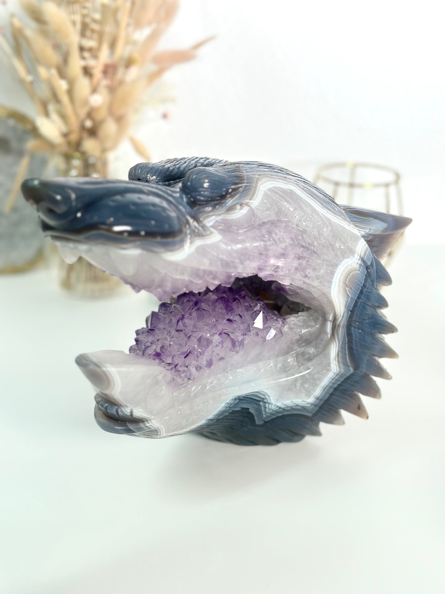 XXL Amethyst Wolf Carving
