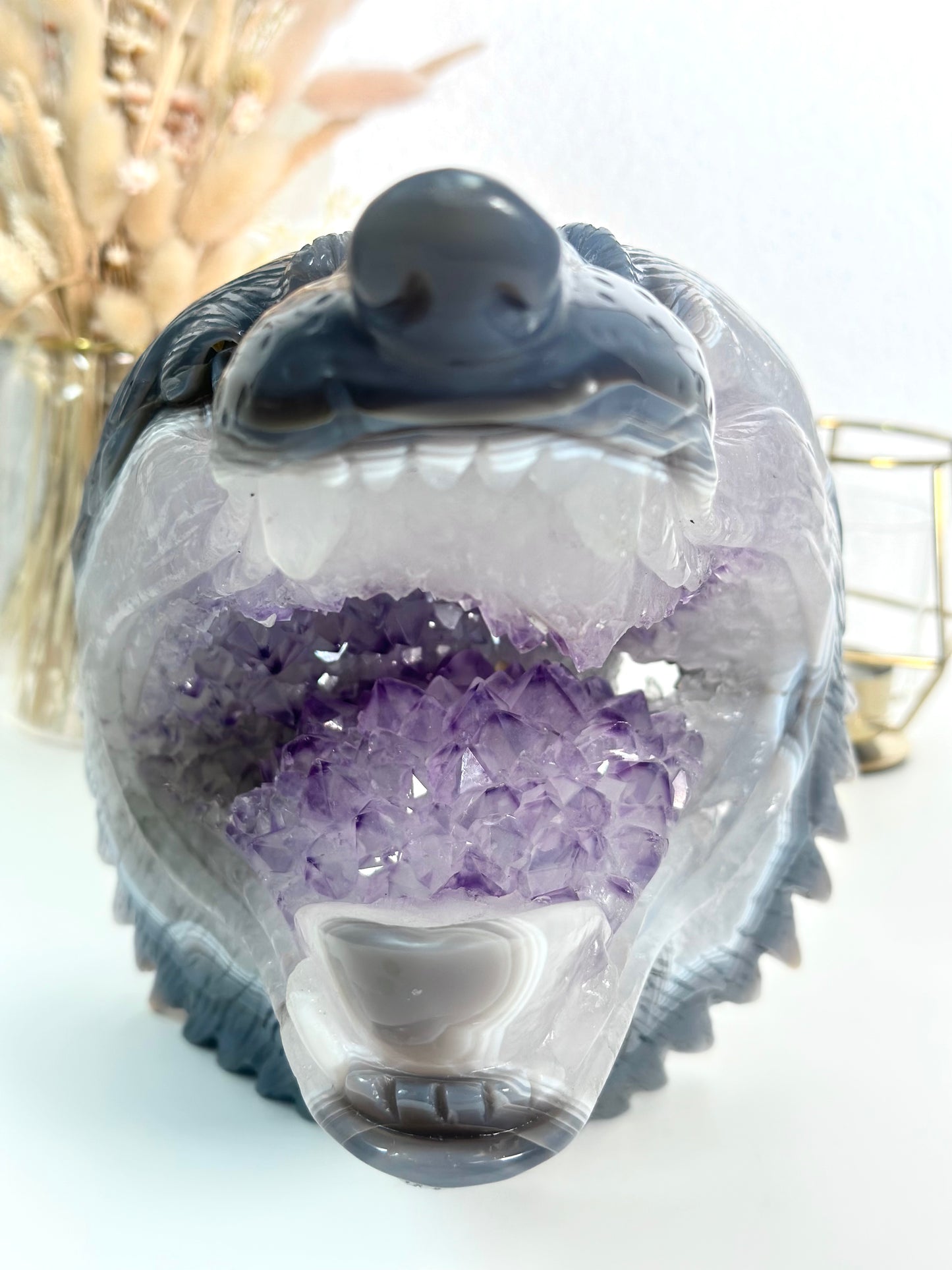 XXL Amethyst Wolf Carving