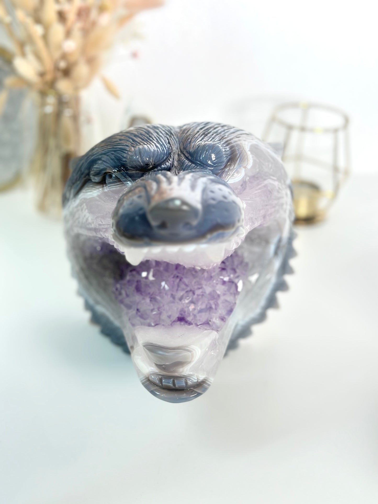 XXL Amethyst Wolf Carving