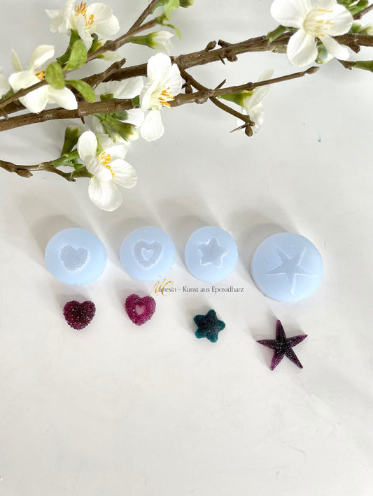 Silikonform Druzy Herz, Druzy Stern oder Seestern