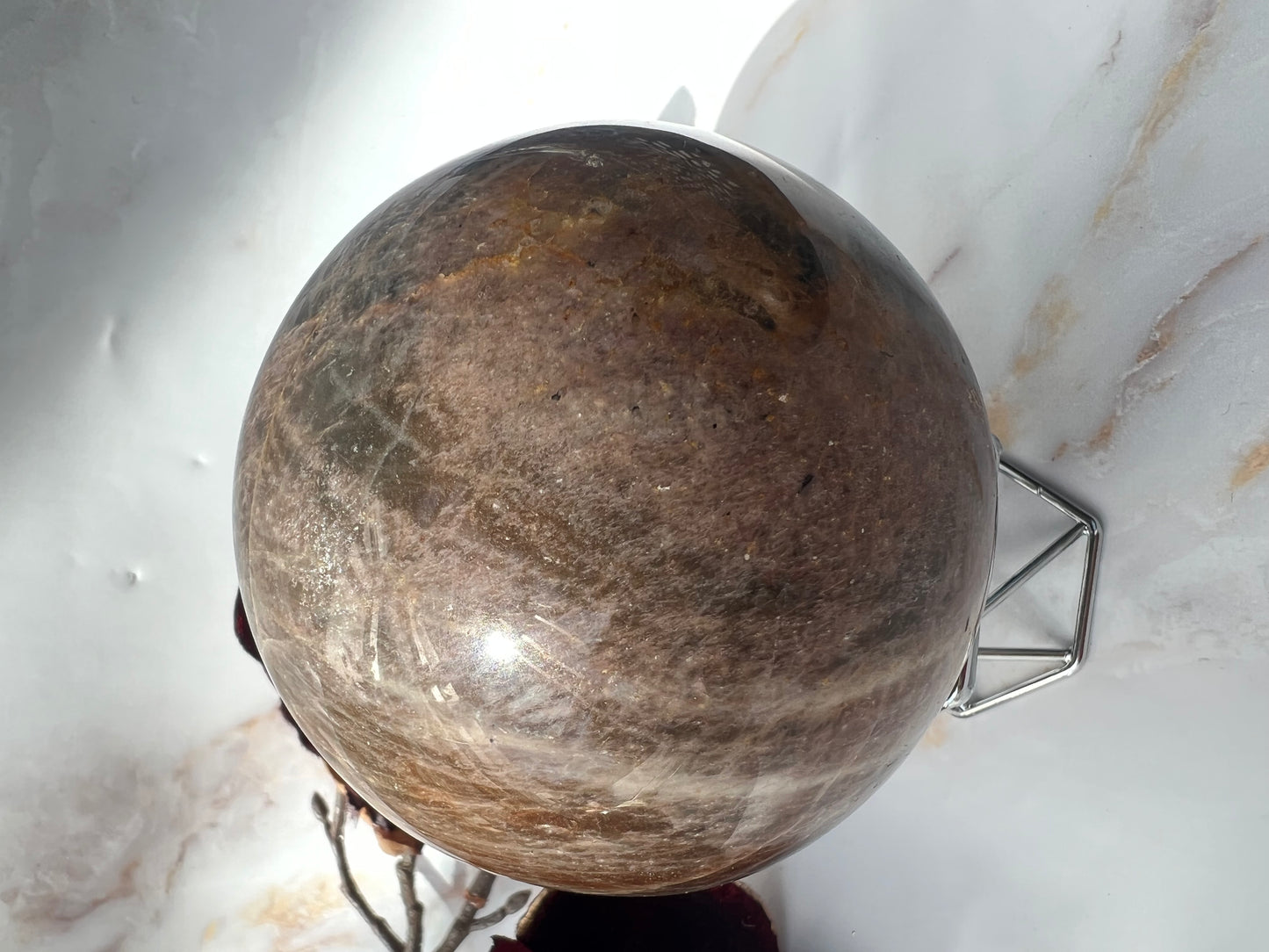 Dunkle Aprikosen Mondstein Kugel groß