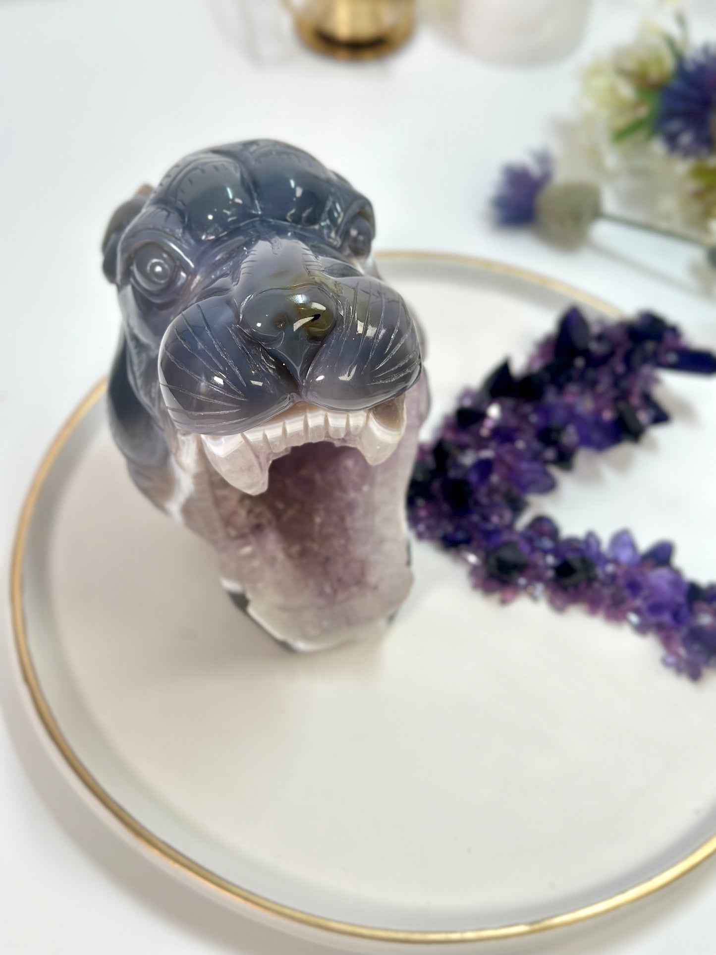 Amethyst Tiger Carving