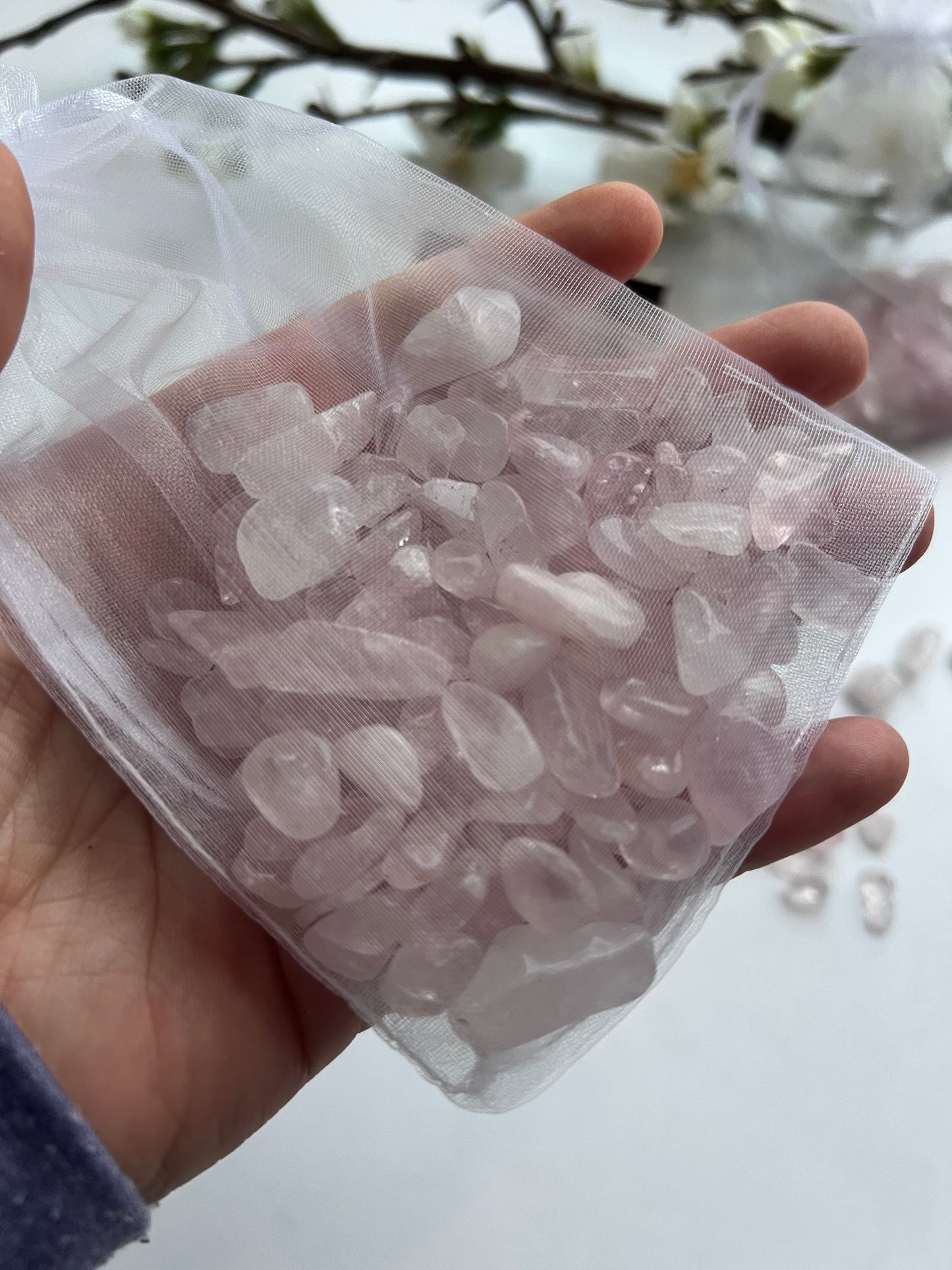 Rosenquarz Mini Chips Trommelsteine ca. 6-10mm