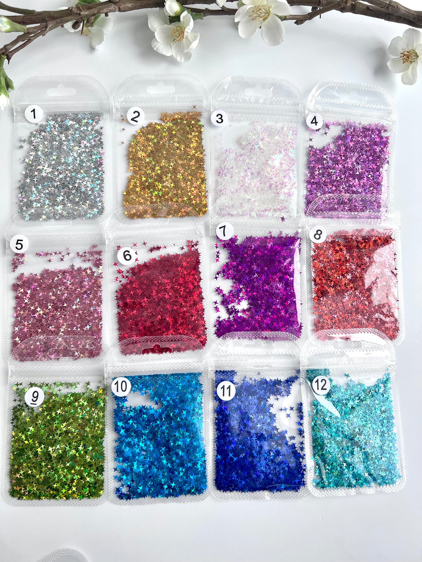 Holographische Glitzer Sterne mit 4 Zacken